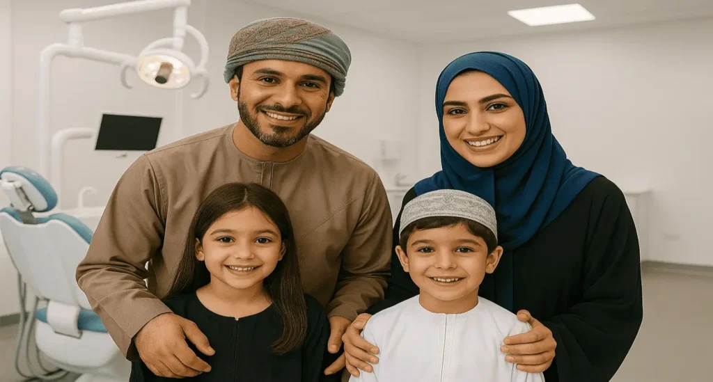 اسره تحتضن اطفالها داخل احدى عيادات اسنان الاطفال
