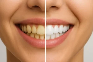 صورة لابتسامه توضح الفارق الذي تحدثه عمليات التبييض